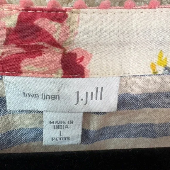 J. JILL Love Linen Top Women's Large Petite LP Stripe Floral Embroidered - Picture 4 of 7